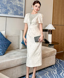 膝丈ドレス キャバドレス ハンドメイド  ビジュードレス タイトシルエット 上品 エレガント デート お出かけ パーティー 結婚式 JC2-JY51383