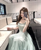 ロングドレス キャミワンピ クリスタルチェーン エレガント×可憐 大きめフレア チュール素材 デート 結婚式 二次会 パーティー 女子会 JC2-XKDHS-109-8345-Sep4