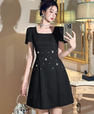 ミニドレス エンベリーワンピース ゴージャス キレイめ Aライン タイト ウエスト絞り ギャザリング 体型カバー 優雅 デート JC2-JY15436