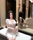 ミニドレス キャバドレス キャミワンピ セクシー スリムワンピース ライラックアプリコット エラスティック 大人女性 優雅 デート JC2-XKDD318A-6327-Aug23