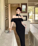 【2色】膝丈ドレス キャバドレス オープンショルダー セクシー おしゃれ YH2-ZED888342DXH238A