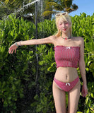 水着ビキニ水着モノキニチェック柄カワセクシー温泉ビーチ海旅行リボンベアトップ WQ7-CF-AD1639