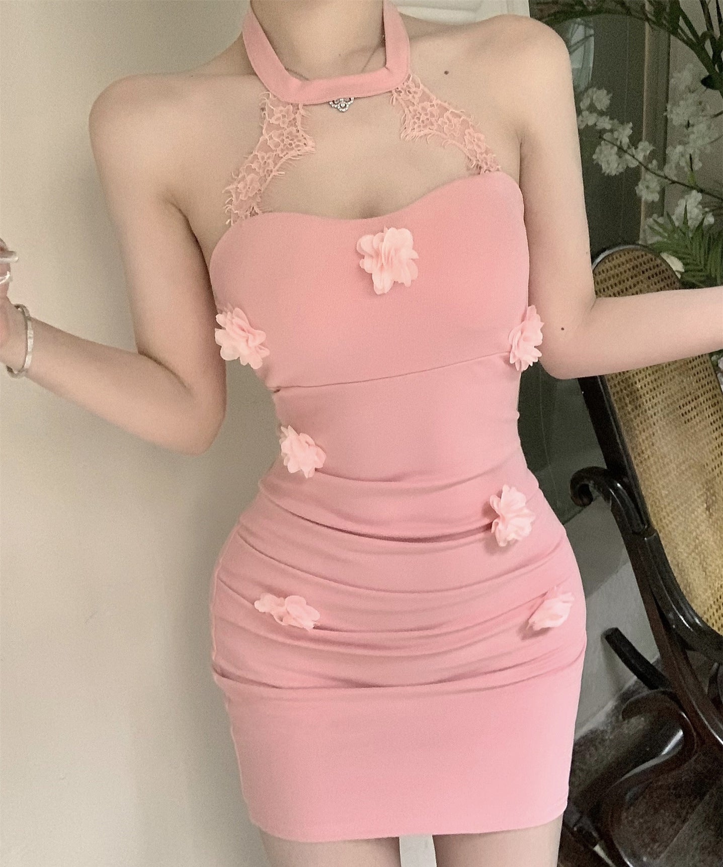 ミニドレス キャバドレス セクシー 立体花 party ユニークな