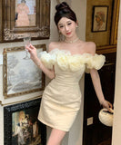 【2色】ミニドレスオフショルダーキャバドレスチュールフラワーキラキラ宴会パーティーナイトクラブ WQ2-ZED888619DXH238A