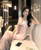 ロングドレス キャミワンピ 高見え サテンピンク フェミニン 美シルエット マーメイドライン タイトワンピース 女子会 パーティー JC2-CD6-141-92890680