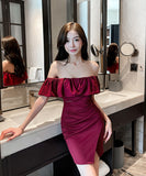 ミニドレス キャバドレス セクシー フリルオフショルダー タイトミニドレス エレガント ナイトドレス クラブ パーティー JC2-YM8879