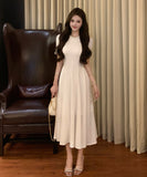 ロングドレス エレガント パールカラー フレンチスタイル ハイウエスト Aライン フレア パーティー デート 結婚式のお呼ばれ JC2-LQE1201HF350