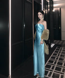 ロングドレス セクシー ベアトップサテン スリムフィット バックレス パーティー イブニング向け JC2-CD3-260-80360580