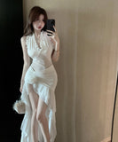 ミニドレス キャバドレス 大人のセクシー フリルディテール ハーネスネック Vライン 透け感 キャバクラ風 指名 JC2-DD5482