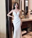 【2色】ロングドレス キャバドレス セクシー 深Vネック スリット入り キャミソール タイトライン エレガント パーティードレス  JC2-YM9205