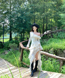 ロングドレス キャバドレス フレンチ風 アシンメトリー ワンショルダー 長袖 タイトワンピース ミディ丈 シルエット LW2-CD3-141-5750790