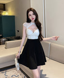 ミニドレス キャバドレス レース Aライン セクシー 谷間露出 おしゃれ YH2-YM8786