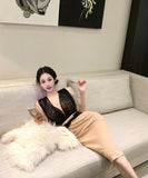 Lady's coco セクシー ボディコン フレンチスタイル ニットワンピース タイト 膝丈 ウエストマーク 上品 気質 大人可愛い 秋冬新作 LW2-XKDD445-2592-Oct10