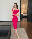 膝丈ドレスオフショルダーセクシーエレガント鮮やか大人可愛いパーティー宴会同伴WQ2-ZED889926GT347