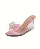 4色 透明 ピカピカ スリッパ リボン 脚長効果 透明感 ハイヒール WQ5-JJMX1098-115