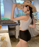 水着 ホルターネック クロシェ編み 切り替え モノキニ ワンピース 体型カバー ビキニ WQ7-XYXA813