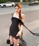 ミニドレスベアトップキャバドレスレース非対称セクシーナイトクラブパーティー谷間見せ WQ2-ZED882535DXH437A