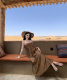 Lady's coco ロングドレス キャバドレス  セクシー 上品 レトロ  ホルターネック バックレス リゾート風 シャーリング デザイン LW2-CD1-E215-63120550