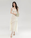 ロングドレス高級感フリルチュール非対称エレガント宴会パーティー二次会おしゃれ通勤OL風着痩せ WQ2-ZED887030GT415