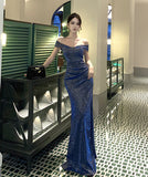 Lady's coco ロングドレス キャバドレス セクシー オフショルダー スパンコール スリットドレス 誕生日会 結婚式 二次会 LW2-XHY917022