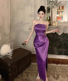 ロングドレスベアトップセクシー宴会パーティードレスサテンドレス気質イベント高級感 WQ2-ZED886073DXH343A