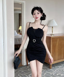 【2色】キャミワンピース ミニドレス キャバドレス セクシー ミニ丈 Vネック ウエストマーク タイトシルエット ボディコン パーティー LW2-DD5944