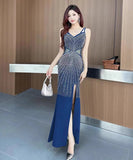 【3色】ロングドレス スリップナイトドレス  宴会 エレガント 谷間見せ セクシー キャバクラ 指名 気質 KS2-DD3910