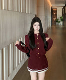 【3色】2点セット ミニドレス キャバドレス セクシー 大人可愛い ニットカーディガン＋ハイウエストプリーツスカート セットアップ  お出かけ デート 出勤 LW2-OYF2585