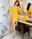 手作り 膝丈ドレス 高品質 かわいい セレブ風 おしゃれ パフ袖 YH2-JY20528