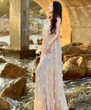 ロングドレスサンドレス着痩せ気質旅行ビーチ海フリル花柄体型カバーエレガント WQ2-CD6-601-82210600