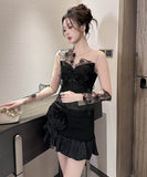 手作りドレスミニドレスキャバドレスレースフリルセクシーエレガントパーティー宴会高級感 WQ2-JY91521