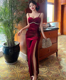 Lady's coco ロングドレス キャバドレス  セクシー ベロア キャミワンピース スリット入り 上品セクシー ハイウエスト ドレス  結婚式 二次会 披露宴 パーティー 上品 LW2-DD5946