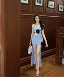 【2色】前ミニドレスミニドレスホルターネックセクシーレースフラワー気質不規則ナイトクラブ WQ2-ZED882268DXH437A