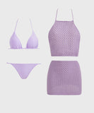 【4点セット】2色 三角ビキニ水着ワンピースクロシェ編み hot girl ホルターネックセクシーSNS話題 WQ7-DP-A10394