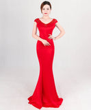 【4色】ロングドレスマーメイドドレスナイトドレスエレガントオフショルダーセクシー高級感手作りドレス宴会パーティー演奏会 WQ2-YEY8050#