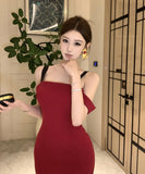 【秋新作】膝丈ドレス キャバドレス セクシー オフショルダー  タイト シルエット ウエストマーク LW2-CD7-343-91830460