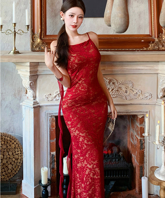 Lady's coco ロングドレス キャバドレス セクシー レース スリムフィット 背中あき 結婚式 二次会 披露宴 パーティー 上品 LW2-CD6-143-71900580