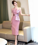 手作りドレス膝丈ドレス高級感エレガントリボン非対称チュールサテンドレスおしゃれ着痩せ気質 WQ7-JY50821