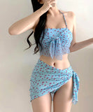 2色 3点式セット ビキニ水着ベアトップ花柄セクシーワンピースエレガント気質 体型カバー WQ7-GM-adn003