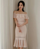 膝丈ドレス キャバドレス ワンショルダー 着痩せ セクシー エレガント おしゃれ YH2-ZED882709BH506