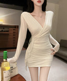 【4色】ミニドレス キャバドレス セクシー タイトミニワンピース 長袖 ショート丈 ボディコン LW2-DD5875