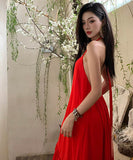 ロングドレスホルターネック体型カバー着痩せ気質旅行バックレスドレス旅行サンドレス WQ2-CD6-601-82750580