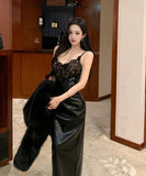 Lady's coco ロングドレス キャバドレス セクシー レースキャミワンピース ミックス 上品 シルエット インナー デート コーデ LW2-ZED883420DXH502