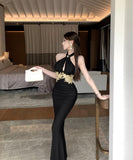 【2色】ロングドレスホルターネックタイトドレス刺繍エレガントマーメイドドレスパーティー WQ2-ZED885607DXH238B