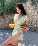 【2色】水着ビキニワンピース花柄Vネックリボンカワセクシー温泉ビーチ海レース WQ7-JX243052JX65