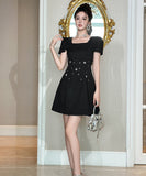 ミニドレス エンベリーワンピース ゴージャス キレイめ Aライン タイト ウエスト絞り ギャザリング 体型カバー 優雅 デート JC2-JY15436