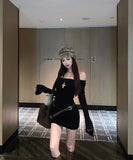 【秋冬新作】 ミニドレス キャバドレス セクシー オフショルダー ワンショルダー ショートドレス   デート パーティー LW2-XKDD435A-6189-Oct13