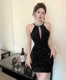 Lady's coco ミニドレス キャバドレス セクシー ビジュー付き ベロア タイトワンピース スパンコール パーティー エレガントスタイル LW2-DD6021