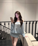 Lady's coco ミニドレス キャバドレス セクシー オフショルダー 背中あき 長袖タイト ウエストマーク 細見え  デート LW2-CD5-109-85010450