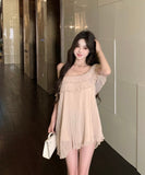 ミニドレス着痩せ気質ワンーショルダーセクシーエレガントフリル WQ2-MXX2543